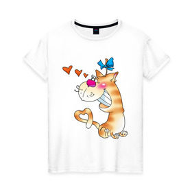 Женская футболка хлопок с принтом Люблю своего котика. , 100% хлопок | прямой крой, круглый вырез горловины, длина до линии бедер, слегка спущенное плечо | для влюбленных | для двоих | киса | кошак | любимая | любимый | парные | сердечки | сердца