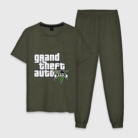 Мужская пижама хлопок с принтом GTA 5 , 100% хлопок | брюки и футболка прямого кроя, без карманов, на брюках мягкая резинка на поясе и по низу штанин
 | gta | игры | лого gta