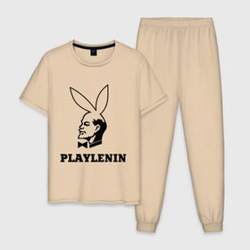 Мужская пижама хлопок с принтом playlenin , 100% хлопок | брюки и футболка прямого кроя, без карманов, на брюках мягкая резинка на поясе и по низу штанин
 | Тематика изображения на принте: playboy | ленин | плейбой | плэйбой | политические | ссср