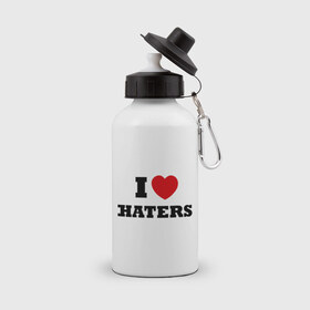 Бутылка спортивная с принтом I Love Haters , металл | емкость — 500 мл, в комплекте две пластиковые крышки и карабин для крепления | Тематика изображения на принте: я люблю хейтеров