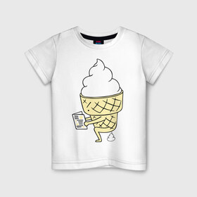 Детская футболка хлопок с принтом Мороженко , 100% хлопок | круглый вырез горловины, полуприлегающий силуэт, длина до линии бедер | десерт | еда | мороженое | прикольные картинки | рожок