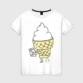 Женская футболка хлопок с принтом Мороженко , 100% хлопок | прямой крой, круглый вырез горловины, длина до линии бедер, слегка спущенное плечо | десерт | еда | мороженое | прикольные картинки | рожок