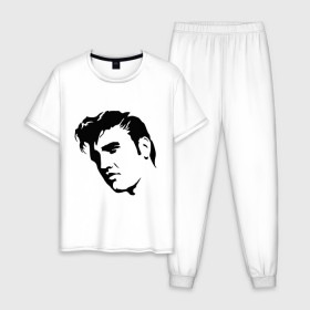 Мужская пижама хлопок с принтом Элвис Пресли. (Elvis Presley) , 100% хлопок | брюки и футболка прямого кроя, без карманов, на брюках мягкая резинка на поясе и по низу штанин
 | Тематика изображения на принте: rocknroll | лицо | музыка | певец | ретро | рок н ролл