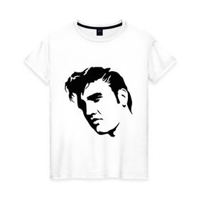 Женская футболка хлопок с принтом Элвис Пресли. (Elvis Presley) , 100% хлопок | прямой крой, круглый вырез горловины, длина до линии бедер, слегка спущенное плечо | rocknroll | лицо | музыка | певец | ретро | рок н ролл