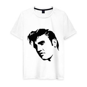 Мужская футболка хлопок с принтом Элвис Пресли. (Elvis Presley) , 100% хлопок | прямой крой, круглый вырез горловины, длина до линии бедер, слегка спущенное плечо. | Тематика изображения на принте: rocknroll | лицо | музыка | певец | ретро | рок н ролл