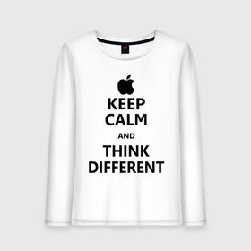 Женский лонгслив хлопок с принтом Keep calm and think different , 100% хлопок |  | aplle | keep calm | keep calm and think different | сохраняйте спокойствие
