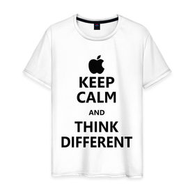 Мужская футболка хлопок с принтом Keep calm and think different , 100% хлопок | прямой крой, круглый вырез горловины, длина до линии бедер, слегка спущенное плечо. | aplle | keep calm | keep calm and think different | сохраняйте спокойствие