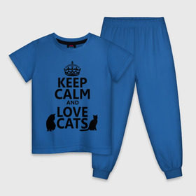Детская пижама хлопок с принтом Keep calm and love cats. , 100% хлопок |  брюки и футболка прямого кроя, без карманов, на брюках мягкая резинка на поясе и по низу штанин
 | keep calm | keep calm and love cats | сохраняйте спокойствие