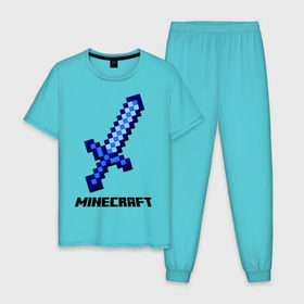 Мужская пижама хлопок с принтом Меч minecraft , 100% хлопок | брюки и футболка прямого кроя, без карманов, на брюках мягкая резинка на поясе и по низу штанин
 | Тематика изображения на принте: boom | minecraft | игры | компьютерные игры | майнкрафт