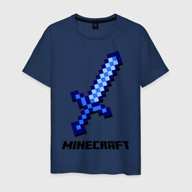 Мужская футболка хлопок с принтом Меч minecraft , 100% хлопок | прямой крой, круглый вырез горловины, длина до линии бедер, слегка спущенное плечо. | boom | minecraft | игры | компьютерные игры | майнкрафт