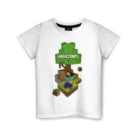 Детская футболка хлопок с принтом Мир из блоков , 100% хлопок | круглый вырез горловины, полуприлегающий силуэт, длина до линии бедер | Тематика изображения на принте: boom | minecraft | игры | компьютерные игры | майнкрафт