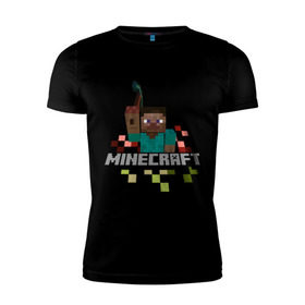 Мужская футболка премиум с принтом Шахтёр minecraft , 92% хлопок, 8% лайкра | приталенный силуэт, круглый вырез ворота, длина до линии бедра, короткий рукав | Тематика изображения на принте: boom | minecraft | игры | компьютерные игры | майнкрафт