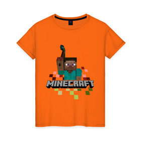 Женская футболка хлопок с принтом Шахтёр minecraft , 100% хлопок | прямой крой, круглый вырез горловины, длина до линии бедер, слегка спущенное плечо | boom | minecraft | игры | компьютерные игры | майнкрафт