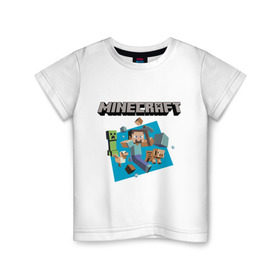 Детская футболка хлопок с принтом Heroes of Minecraft , 100% хлопок | круглый вырез горловины, полуприлегающий силуэт, длина до линии бедер | Тематика изображения на принте: boom | minecraft | игры | компьютерные игры | майнкрафт