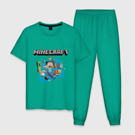 Мужская пижама хлопок с принтом Heroes of Minecraft , 100% хлопок | брюки и футболка прямого кроя, без карманов, на брюках мягкая резинка на поясе и по низу штанин
 | boom | minecraft | игры | компьютерные игры | майнкрафт