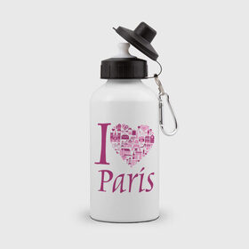 Бутылка спортивная с принтом люблю Париж , металл | емкость — 500 мл, в комплекте две пластиковые крышки и карабин для крепления | i love paris | i paris | люблю париж | я люблю париж