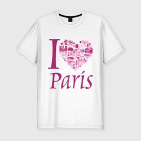 Мужская футболка премиум с принтом люблю Париж , 92% хлопок, 8% лайкра | приталенный силуэт, круглый вырез ворота, длина до линии бедра, короткий рукав | Тематика изображения на принте: i love paris | i paris | люблю париж | я люблю париж