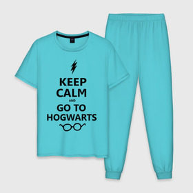 Мужская пижама хлопок с принтом Keep calm and go to hogwarts. , 100% хлопок | брюки и футболка прямого кроя, без карманов, на брюках мягкая резинка на поясе и по низу штанин
 | keep calm | сохраняйте спокойствие