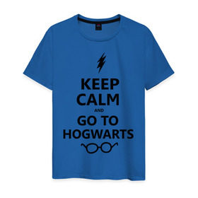 Мужская футболка хлопок с принтом Keep calm and go to hogwarts. , 100% хлопок | прямой крой, круглый вырез горловины, длина до линии бедер, слегка спущенное плечо. | Тематика изображения на принте: keep calm | сохраняйте спокойствие