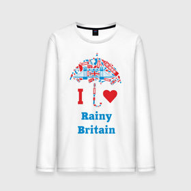 Мужской лонгслив хлопок с принтом я люблю Британию , 100% хлопок |  | Тематика изображения на принте: i love rainy britain | rainy britain | зонт | зонтик | я люблю британию
