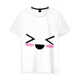 Мужская футболка хлопок с принтом Kawaii Face кавайная рожица , 100% хлопок | прямой крой, круглый вырез горловины, длина до линии бедер, слегка спущенное плечо. | smile | каваи | кавайи фейс | рожица | смайл