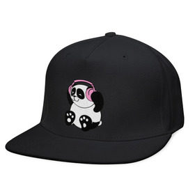 Кепка снепбек с прямым козырьком с принтом Panda in headphones (панда в наушниках) , хлопок 100% |  | панда