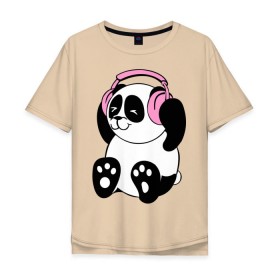 Мужская футболка хлопок Oversize с принтом Panda in headphones (панда в наушниках) , 100% хлопок | свободный крой, круглый ворот, “спинка” длиннее передней части | Тематика изображения на принте: панда