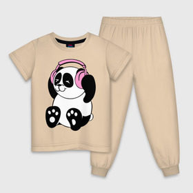 Детская пижама хлопок с принтом Panda in headphones (панда в наушниках) , 100% хлопок |  брюки и футболка прямого кроя, без карманов, на брюках мягкая резинка на поясе и по низу штанин
 | Тематика изображения на принте: панда