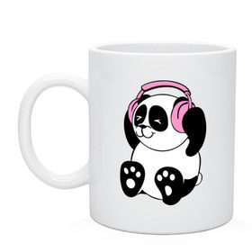 Кружка с принтом Panda in headphones (панда в наушниках) , керамика | объем — 330 мл, диаметр — 80 мм. Принт наносится на бока кружки, можно сделать два разных изображения | панда