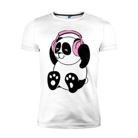 Мужская футболка премиум с принтом Panda in headphones (панда в наушниках) , 92% хлопок, 8% лайкра | приталенный силуэт, круглый вырез ворота, длина до линии бедра, короткий рукав | панда