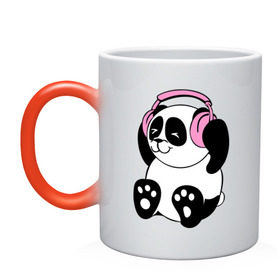 Кружка хамелеон с принтом Panda in headphones (панда в наушниках) , керамика | меняет цвет при нагревании, емкость 330 мл | Тематика изображения на принте: панда