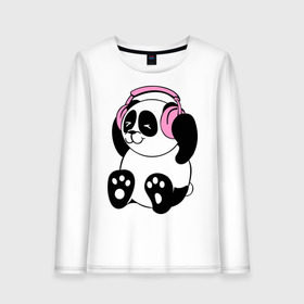 Женский лонгслив хлопок с принтом Panda in headphones (панда в наушниках) , 100% хлопок |  | панда