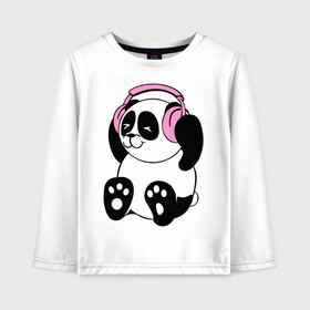 Детский лонгслив хлопок с принтом Panda in headphones (панда в наушниках) , 100% хлопок | круглый вырез горловины, полуприлегающий силуэт, длина до линии бедер | панда