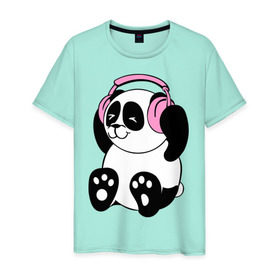 Мужская футболка хлопок с принтом Panda in headphones (панда в наушниках) , 100% хлопок | прямой крой, круглый вырез горловины, длина до линии бедер, слегка спущенное плечо. | панда