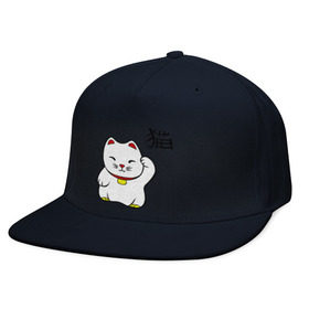 Кепка снепбек с прямым козырьком с принтом Манэки-нэко (Maneki-Neko) , хлопок 100% |  | кошки | няш | символ счастья | японские кошки