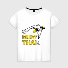 Женская футболка хлопок с принтом Muay thai (Тайский бокс) , 100% хлопок | прямой крой, круглый вырез горловины, длина до линии бедер, слегка спущенное плечо | муай тай