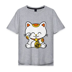 Мужская футболка хлопок Oversize с принтом Maneki-Neko Манэки – кошка удачи , 100% хлопок | свободный крой, круглый ворот, “спинка” длиннее передней части | киса | котенок | кошка удачи | японские кошки
