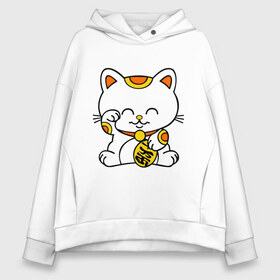 Женское худи Oversize хлопок с принтом Maneki-Neko Манэки – кошка удачи , френч-терри — 70% хлопок, 30% полиэстер. Мягкий теплый начес внутри —100% хлопок | боковые карманы, эластичные манжеты и нижняя кромка, капюшон на магнитной кнопке | киса | котенок | кошка удачи | японские кошки