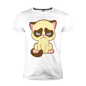 Мужская футболка премиум с принтом Недовольный котёнок , 92% хлопок, 8% лайкра | приталенный силуэт, круглый вырез ворота, длина до линии бедра, короткий рукав | киса | котенок | котик | кошка | хмурый кот