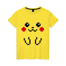 Женская футболка хлопок с принтом Bit Pikachu , 100% хлопок | прямой крой, круглый вырез горловины, длина до линии бедер, слегка спущенное плечо | 8 бит | pockemon | пикачу. покемоны | пиксели | покемон