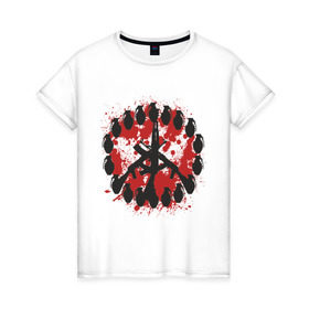 Женская футболка хлопок с принтом знак peace мир оружием , 100% хлопок | прямой крой, круглый вырез горловины, длина до линии бедер, слегка спущенное плечо | peace | знак peace мир оружие | мир