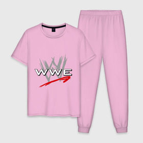 Мужская пижама хлопок с принтом WWE - горизонталь , 100% хлопок | брюки и футболка прямого кроя, без карманов, на брюках мягкая резинка на поясе и по низу штанин
 | Тематика изображения на принте: wrestling | wwe | бои без правил | реслинг | рестлинг | спорт