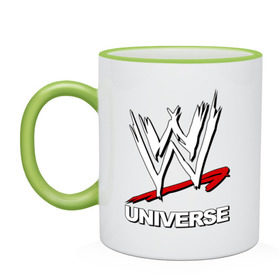 Кружка двухцветная с принтом WWE universe , керамика | объем — 330 мл, диаметр — 80 мм. Цветная ручка и кайма сверху, в некоторых цветах — вся внутренняя часть | джон сина