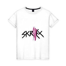 Женская футболка хлопок с принтом Skrillex logo , 100% хлопок | прямой крой, круглый вырез горловины, длина до линии бедер, слегка спущенное плечо | dub step | dubstep | skrilex | skrillex | даб степ | дабстеп | ди джей | диджей | музыка | скриллекс