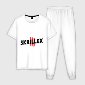 Мужская пижама хлопок с принтом Skrillex logo 2 , 100% хлопок | брюки и футболка прямого кроя, без карманов, на брюках мягкая резинка на поясе и по низу штанин
 | dub step | dubstep | skrilex | skrillex | даб степ | дабстеп | ди джей | диджей | музыка | скриллекс