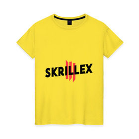 Женская футболка хлопок с принтом Skrillex logo 2 , 100% хлопок | прямой крой, круглый вырез горловины, длина до линии бедер, слегка спущенное плечо | dub step | dubstep | skrilex | skrillex | даб степ | дабстеп | ди джей | диджей | музыка | скриллекс