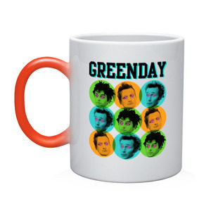 Кружка хамелеон с принтом Green Day all , керамика | меняет цвет при нагревании, емкость 330 мл | green day | rock | грин дэй | лица | музыка | рок группа | солист | участники