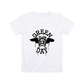 Детская футболка хлопок с принтом Green day class of 13 , 100% хлопок | круглый вырез горловины, полуприлегающий силуэт, длина до линии бедер | Тематика изображения на принте: green day | rock | грин дэй | музыка | подкова | рок группа