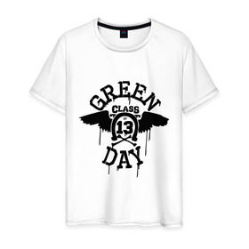 Мужская футболка хлопок с принтом Green day class of 13 , 100% хлопок | прямой крой, круглый вырез горловины, длина до линии бедер, слегка спущенное плечо. | Тематика изображения на принте: green day | rock | грин дэй | музыка | подкова | рок группа