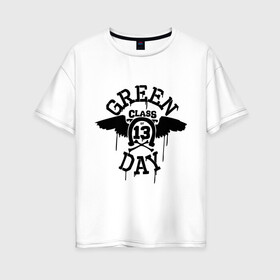 Женская футболка хлопок Oversize с принтом Green day class of 13 , 100% хлопок | свободный крой, круглый ворот, спущенный рукав, длина до линии бедер
 | Тематика изображения на принте: green day | rock | грин дэй | музыка | подкова | рок группа